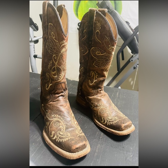 Circle G. Dragonfly Distressed Brown/Bone Embroidered Square Toe Women’s sz6.5m. - Picture 2 of 8